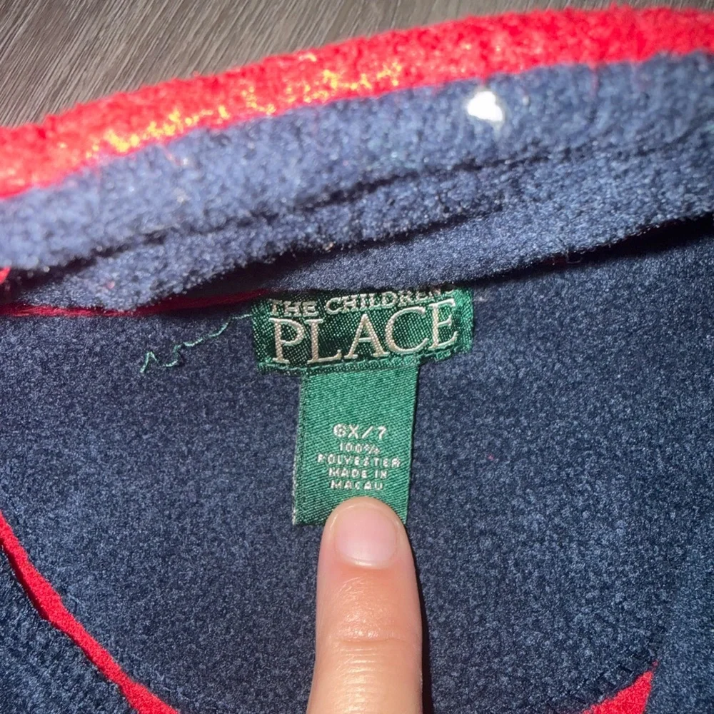 Kids Red Half-Zip Fleece Pullover with Flag Patch